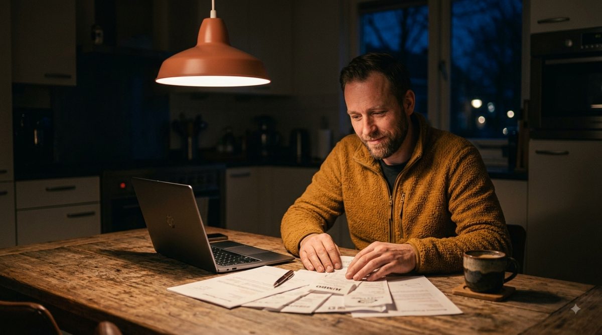 Ondernemer werkt 's avonds aan zijn administratie